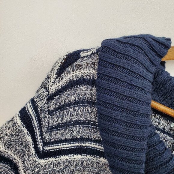 Catherines 2X Sweater Striped Knit Cowl Neck Pullover Navy Gray Plus Size Cozy - Picture 7 of 14